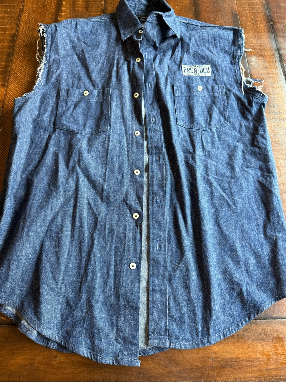 Sleeveless Denim Button-Up Shirt with Chest Pockets - PRSN BLU